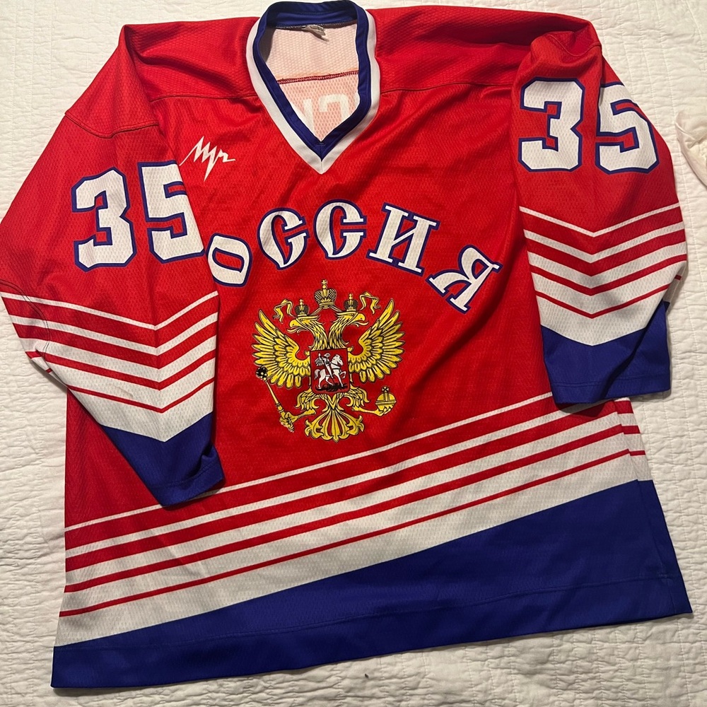 Vintage Poccha Russian National Ice Hockey #35 Mesh Hockey Jersey Rare - Picture 2 of 11